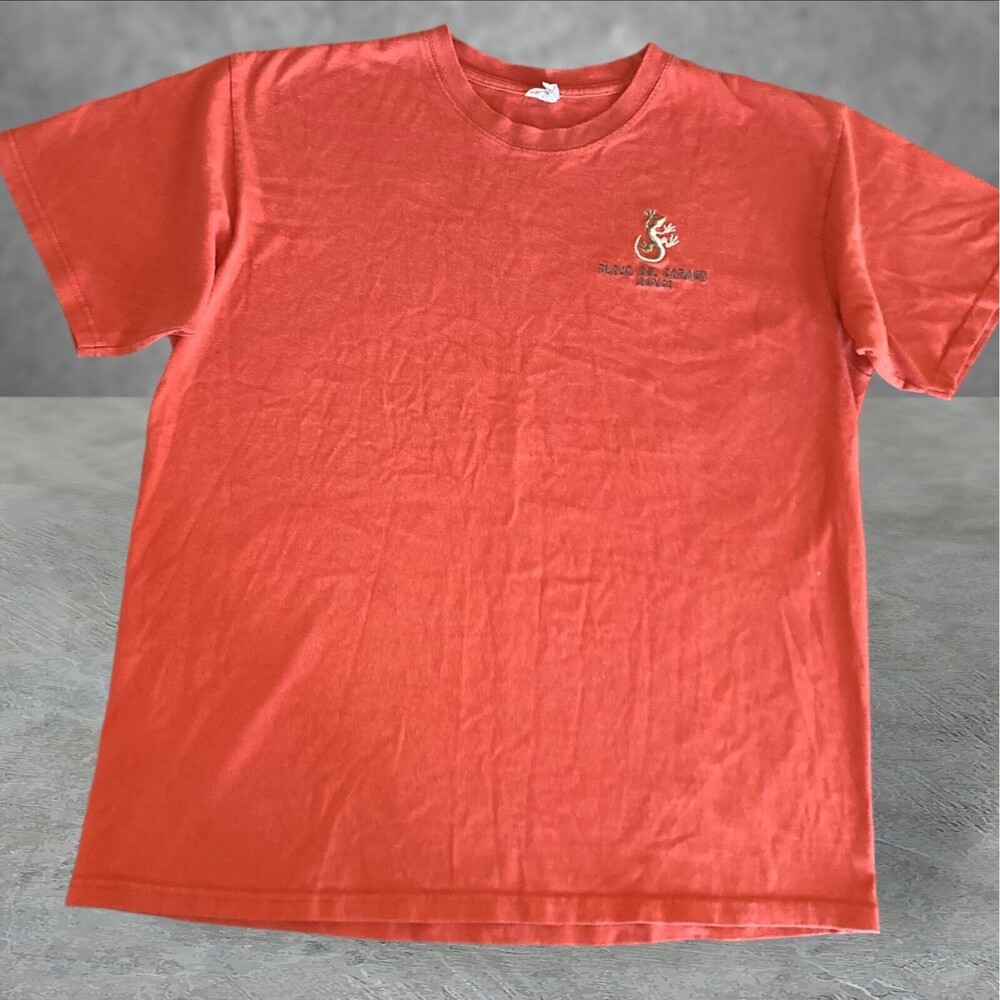 Mexico Shirt Men’s Large Orange Lizard‎ Embroidery Playa Del Carmen Casual Beach